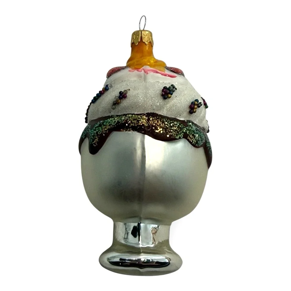 Kurt Adler Glass Ice Cream Sundae Christmas Ornament‎ Colombia Glitter Dessert